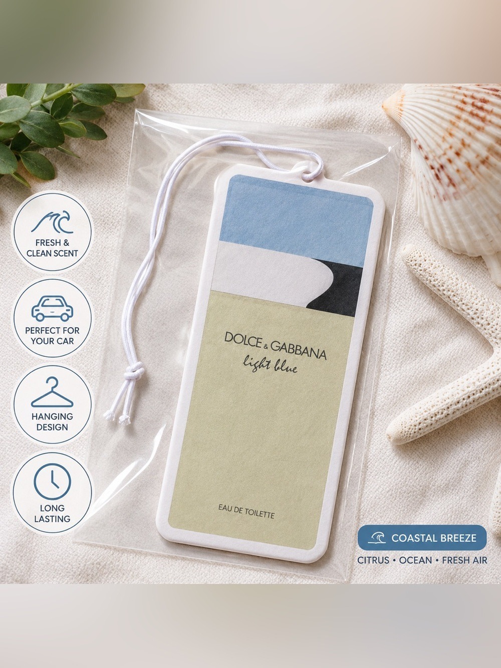 Fresh Coastal Citrus Inspired Car Air Freshener Ocean Breeze Hanging Scent